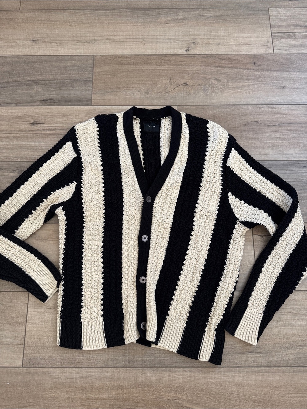 PacSun Black and Cream Striped Knit Cardigan Sweater Size S Oversized Unisex